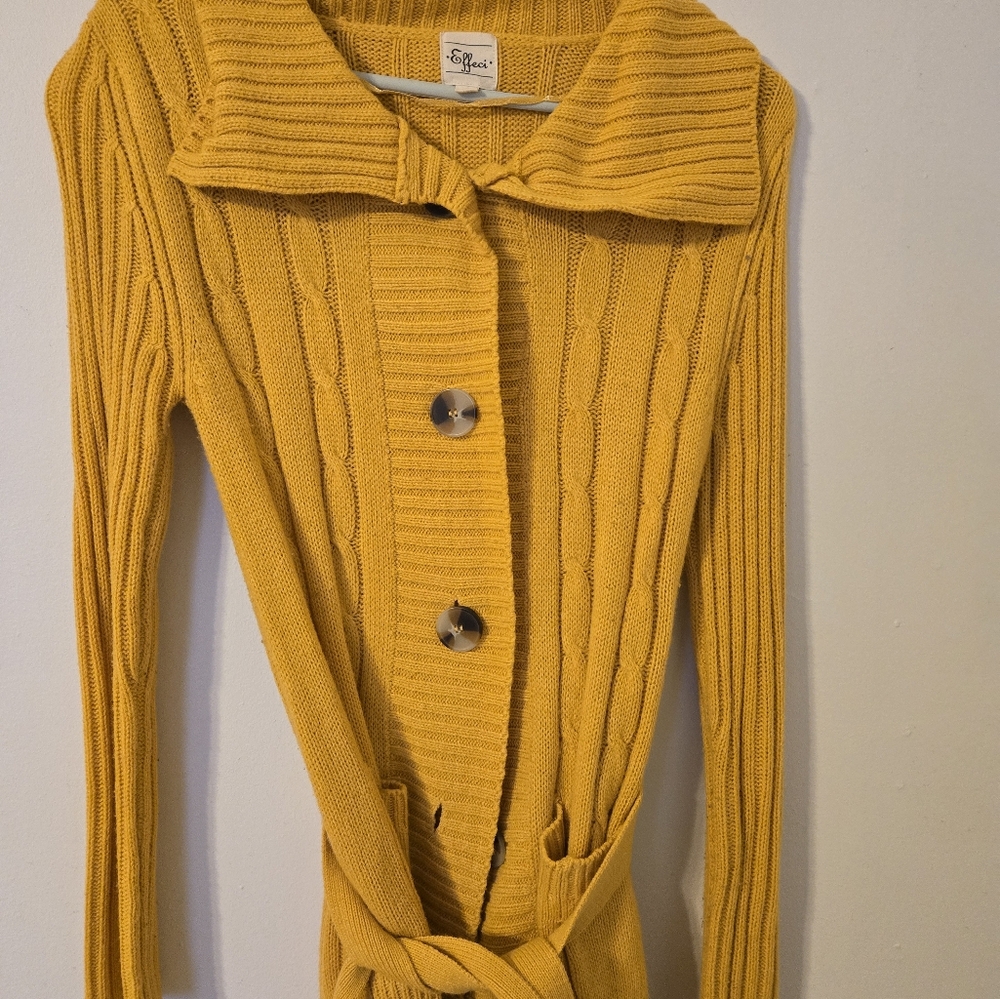Rogue Mustard Cable-Knit Button Front Cardigan with Tie